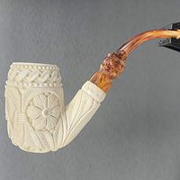 Floral Freemason Billiard 3/4 Bend Meerschaum Pipe by Paykoc M06013