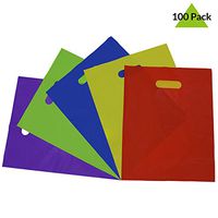 Prime Line Packaging 100 Pcs. 12x15 Thick 2 Mil Multi Color Plastic Merchandise Bags with Die Cut Handles, Plastic Shopping Bags, Party Favor Bags, Gift Bags Bulk