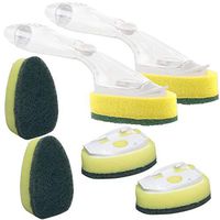 Dish Wand with Soap Dispenser, Handle with Dish Soap Dispenser, Dishwand Set, Including 2 Handles and 6 Pieces Replacement Dish Sponge Brushes for Handle Kitchen Sink Dishes Pot Scrubber Pan Cleaning