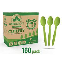 100% Compostable Spoons in Green- 160 Large Biodegradable Ecofriendly Utensils -Sturdy 7" inch Plastic, Wooden and Bamboo Silverware Alternative (Green)