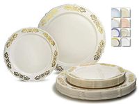 " OCCASIONS" 240 Plates Pack,(120 Guests) Vintage Wedding Party Disposable Plastic Plates Set -120 x 10.25'' Dinner + 120 x 7.5'' Salad/Dessert Plate (Portofino in Ivory/Gold)