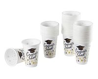 Blue Panda Plastic Party Cups - 50-Count Congrats Grad Disposable Plastic Cups, Party Supplies for Graduation Parties, White, 16.5-Ounce