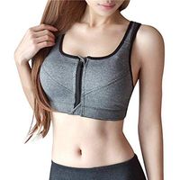Theoylos Women's Zip Front Sports Bra Push Up Beauty Back Bra Ladies Seamless Bralette Extra-Elastic Fitness Yoga Bra Gray
