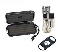 Sigara Travel Humidor Cigar Lighter Cutter Gift Set Includes Lotus Vertigo Cyclone Lighter