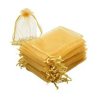 SHEING 100pcs Sheer Organza Bags Jewelry Pouches Wedding Party Valentine Christmas Favor Drawstring Gift Bags (Gold, 3 x 4 Inch)
