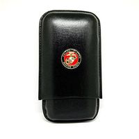 Genuine Leather US Marines Cigar Case 3-Finger with 3 Cigar Holders - Pocket-Sized Cigar Case for Travel, Gifts for Men by Cigar Cutters by Jim (Black)