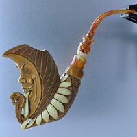 Master Carver Baglan Mischievous Crescent Moon God with Snake Tongue Meerschaum Pipe M99002