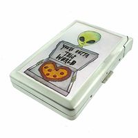 Alien Pizza Em1 Hip Silver Cigarette Case With Built In Lighter 4.75" X 2.75" Id Holder Metal Wallet RFID Protection