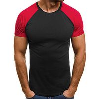 Kiyotoo Mens Essential Short Sleeve Workout Tee Casual Patchwork Muscle T-Shirts Bodybuilding Fitness Gym Workout T Shirt Red