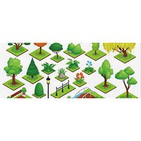 Gift Wrapping Paper City Park Element Set Plants Bridge Paper for Birthday, Holiday, Wedding Gift Wrap 58"x 23" (1 Roll)