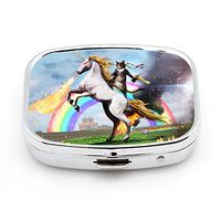 LINARTS Pill Case, Square Pill Box Compact Two Compartment Medicine Tablet Organizer for Purse Pocket Traveling - Cat and Unicorn