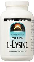 Source Naturals L-Lysine 1000 mg Free Form -Amino Acid Supplement Supports Energy Formation & Collagen - 200 Tablets
