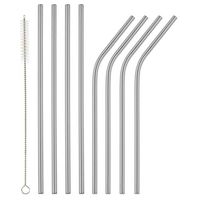 Homiu Metal Straws Forever Includes Cleaning Brush Stainless Steel Eco-Friendly Reusable BPA Free (Silver, 4 Bent + 4 Straight)