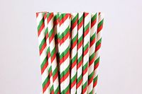 Red and Green Christmas Striped Paper Straws (75)