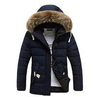 Men's Down Jackets,Males Fur Hooded Cotton Zipper Pockets Windproof Outdoor Coat Outwear
