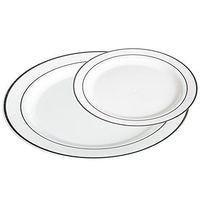 Premium 50 Pack White with Silver Rim Plastic Plates - Includes 25 Dinner Plates and 25 Salad Plates by Alpha & Sigma