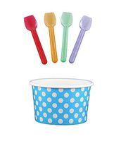 Black Cat Avenue Paper Ice Cream Cups with Spoons Combo, Polka Dot, Blue, 4 Ounce, 50 Pack