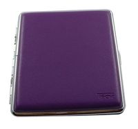 Cigarette Case Metal Leatherette Purple Skin Hold Smoke Regular Size Tobacco