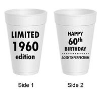 Mandeville Party Company, 10 count Styrofoam Cups, Happy 60th Birthday - Limited 1960 Edition, Aged to Perfection