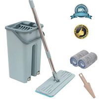 Squeeze Flat Mop and Bucket Syetem with 2 Pcs Microfiber Mop Pads, Separate Dirty Water from Clean Water Self Cleaning Flat Mop for Hardwood, Laminate, Tiles