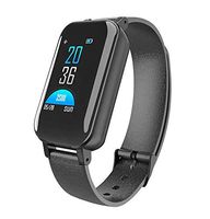 LEMFO T89 TWS Smart Binaural Bluetooth Headphone Fitness Bracelet Heart Rate Monitor Smart Wristband Sport Watch for a Men & Women (Black)