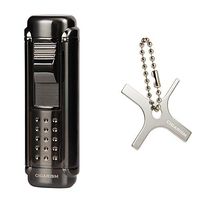 CIGARISM Black 4 Torch Red Jet Flame Cigar Lighter W/Cigar Punch Adjuster