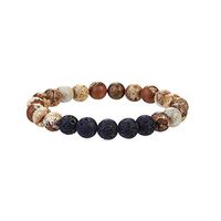 VIKI98 Handmade Picture Jasper Lava Rock Bead Aromatherapy Essential Oil Diffuser Bracelet Natural Semi Precious Gemstone Healing Crystal Strand Bracelet for Women Men (Style-F)
