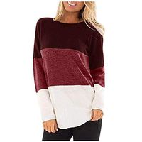 Ros1ock Women's Blouse Patchwork Print Long Sleeve Pullover Tunics O-Neck Casual T-Shirt Tops Wine