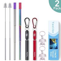 Re-usable Collapsible Stainless Steel Metal Straw, Yoelike Portable Telescopic Travel Straws with Cleaner Brush, Keychain & Case, Perfect for Drinking Water, Smoothie, Juice (Black+Red)
