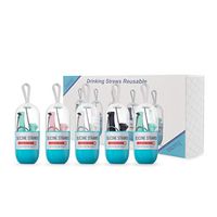 Silicone Reusable Drinking Straws, 5 Collapsible Straws with 5 Carrying Cases and 5 Cleaning Brushes, BPA Free, FDA Approved, Portable for Traveling, 5 Pack, 15 Pieces Set