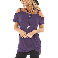 Meikosks Women's Cold Shoulder T Shirt Short Sleeve Solid Color Blouses Knot Tops Casual Tee Purple