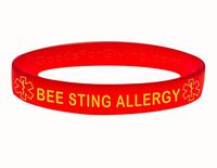 Bee Sting Allergy ID Bracelet Wristband - Red - 7 Inches - Youth