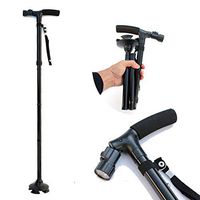 AD Foldable Canes Walking Stick Aluminum Alloy T Handle Non-Slip Base with Small 4 Leg Base with LED Light- Balck
