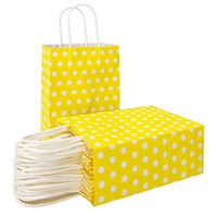 25 PCS Yellow Paper Gift Bags with Handles Polka Dot Paper Party Favor Bags for Kid’s Birthday Wedding Holiday Party Supplies by ADIDO EVA（8.2 x 6 x 3.1 in Yellow）