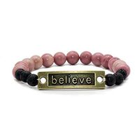 Bivei Lava Rock Stone Essential Oil Diffuser Bracelet - Healing Crystal Gemstone Beads Inspirational Bracelet,Believe-Rhodonite