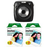 Fujifilm instax Square SQ10 Hybrid Instant Camera Black - with 2 Pack instax Square Instant Color Film, Twin Pack