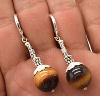 1 pair Handmade 14mm Round Yellow Tigers Eye Gemstone Earrings 925 Silver Hook Accessory Good Women Stylish Design Cheap Girls Bangle Brides Comfortable Jewelry