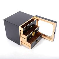 Humidor Luxury Black Gloss Piano Finish Cedar Lined Cigar Cooler Humidifier Case Cigar Cabinet Humidor 3 Drawers Storage Box with Humidifier USA