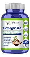 Organic Ashwagandha Root Powder Supplement by Dr. Hans, PhD, Max Strength, Anxiety & Stress Relief, Adrenal Fatigue, Immune, Energy, Mood & Thyroid Support, 1300mg Veg Capsules w/Black Pepper Extract