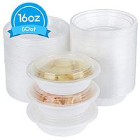 Disposable Plastic Bowl with Lids, Salad Bowl with Lids - 50 Count. (16 oz)