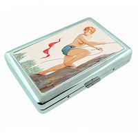 German Pin Up Girls Germany S5 Silver Cigarette Case Metal Wallet Id Holder 4" X 2.75" RFID Protection