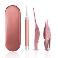 Ear Wax Removal Tools 3 Pcs with LED Light Ear Spoon Digger and Tweezers for Ear Health Care and Nose Cleaning Pick Nipper for Child Adult