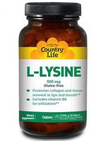 Country Life L-Lysine 500 MG with B6 - 100 Tablets - Amino Acid - Collagen