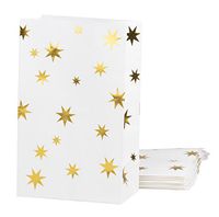 Party Treat Bags - 24-Pack Gift Bags Party Supplies, Paper Favor Bags, Recyclable Goodie Bags for Birthdays, Weddings, Baby Shower, Gold Foil Stars Design, White, 5.5 x 8.6 x 3 Inches