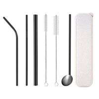 8.5 inch Set of 6 Stainless Steel Straws,Reusable  Drinking Metal， Smoothie Black Straws (1 bent + 2straight + +1 Spoon Tube and 2 Brushes )