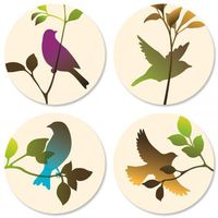 Soft Foliage Bird Stickers- Set of 24 Round Evelope Seals