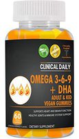 Vegan Omega 3 6 9 Fatty Acids DHA with Chia Oil Gummy Supplement. Advanced Formula for Heart, Brain, Immune System, Joint Support, Mood, Eye Health. 60 Ct Gluten Free Gummies, Lemon and Orange Flavor