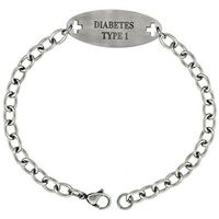 Surgical Stainless Steel Medical Alert Type 1 Diabetic Bracelet 9/16 inch Wide, up to 9 inch Long