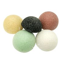 Beaupretty 5pcs Konjac Sponge Facial Natural Cleansing Sponges Great for Sensitive Oily Acne Prone Skin （Black + Green + Yellow + Cream + Red)