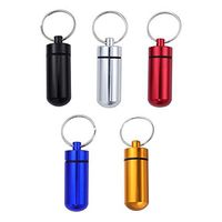 SUPVOX 5Pcs Keychain Pill Box Holder Case Aluminum Alloy Waterproof Medicine Drug Holder (Red, Black, Silver, Blue, Gold)